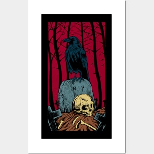 Gothic - Graveyard with Crow Skull Posters and Art